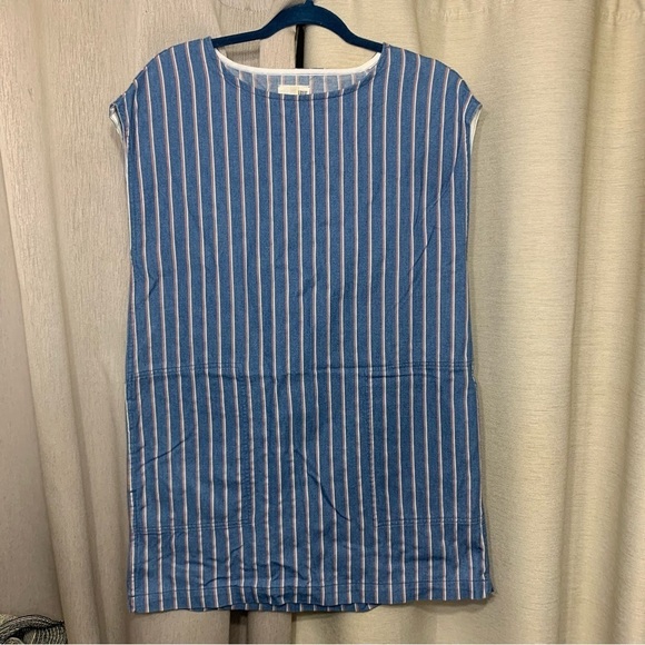Wilfred Free Nori Blue Striped Mini Shirt Dress Sz S Relaxed Fit Chambray Denim - Picture 12 of 12